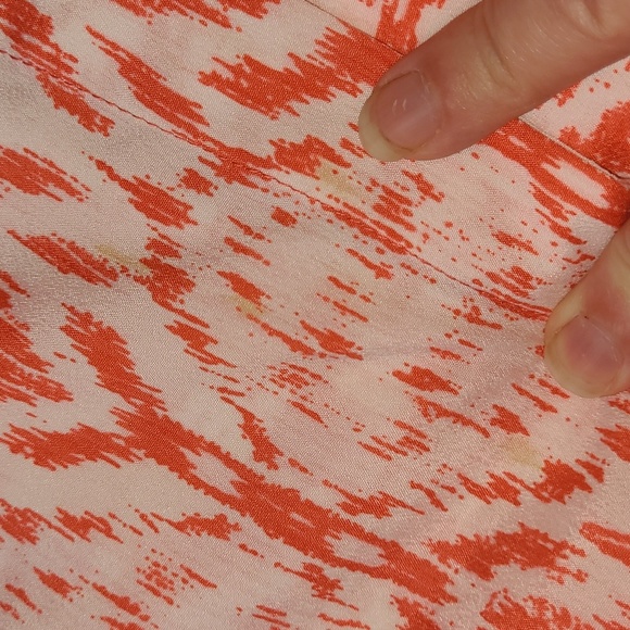 🍂Antilia Femme Coral & White Tribal Lines Button-Down Blouse w/Tab Sleeves Med. - Picture 15 of 16